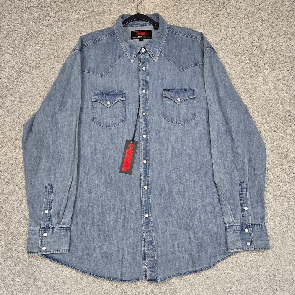 Rock & Roll Denim Western Pearl Snap Long Sleeve Shirt Men 2XL modern fitβ NEW